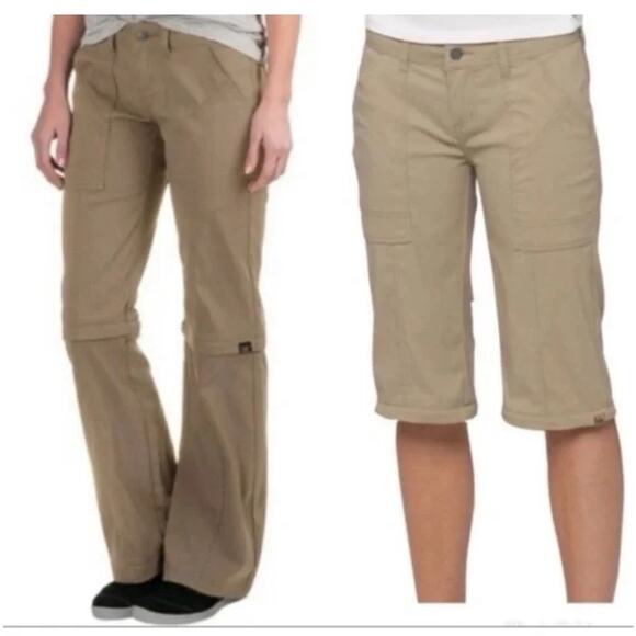 PrAna Monarch Convertible Hiking Pant Zip Off Stretch Drawstring Tan Size 14 - Picture 2 of 13